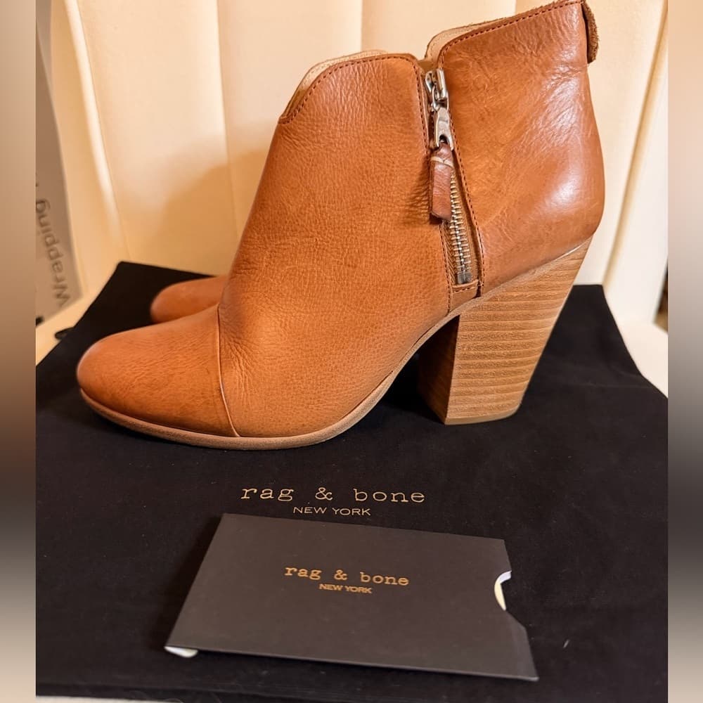 Rag & Bone Margot Cognac Tan Brown Leather Ankle Booties size EU 38.5 - Thumbnail 3