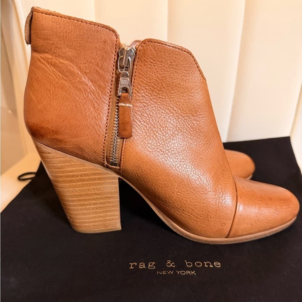 Rag & Bone Margot Cognac Tan Brown Leather Ankle Booties size EU 38.5 - Thumbnail 11
