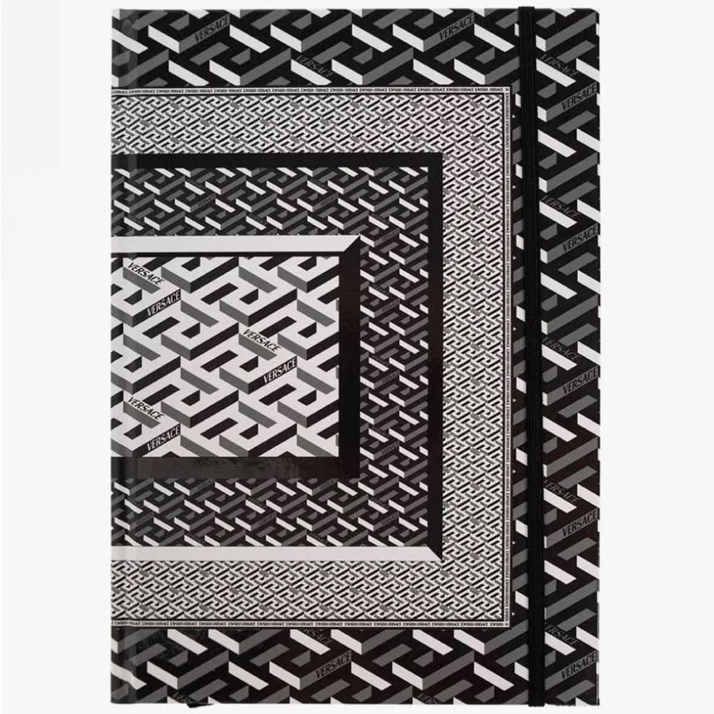 NEW VERSACE Signature Graphic Greca Print Black & White Notebook Table Decor - Thumbnail 2