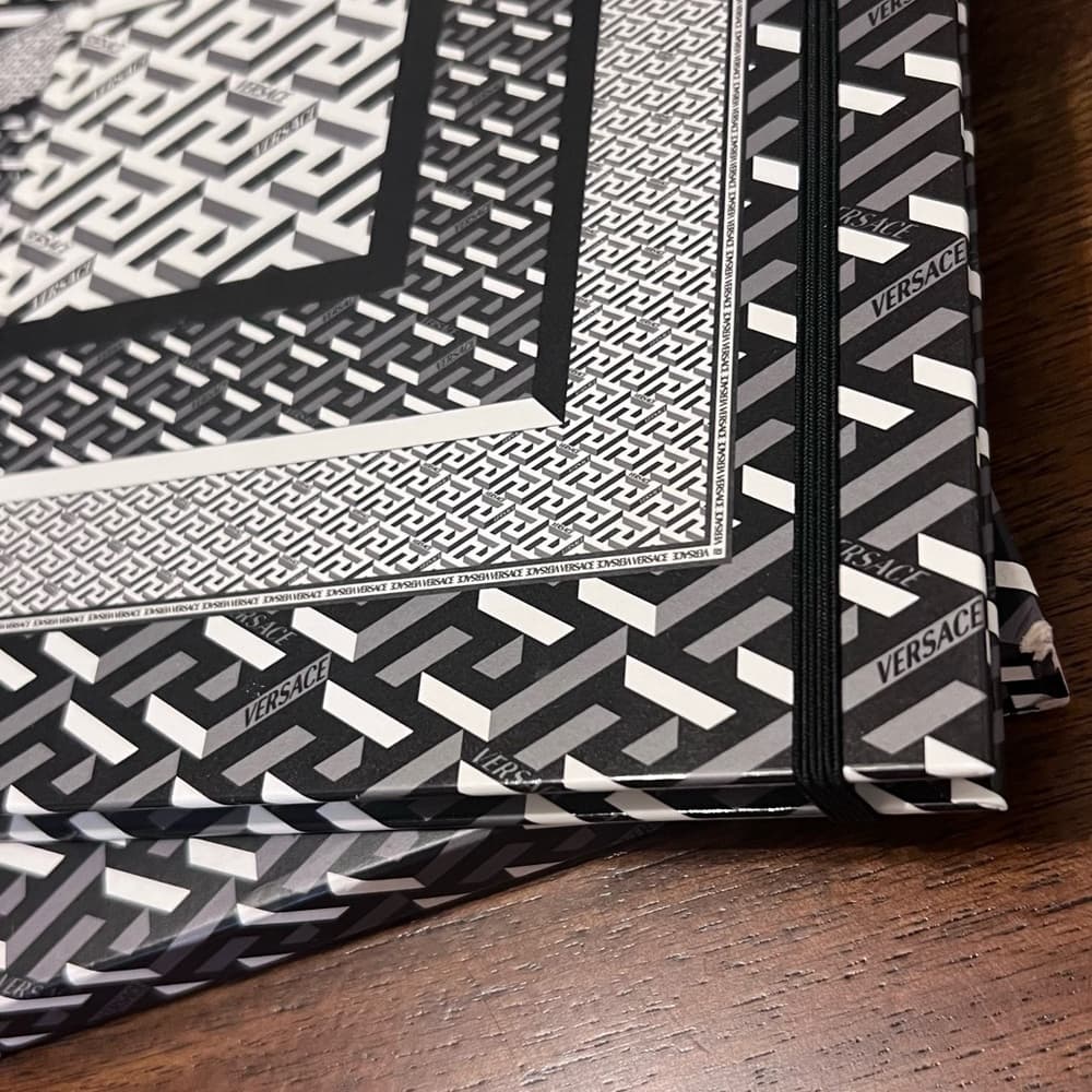 NEW VERSACE Signature Graphic Greca Print Black & White Notebook Table Decor - Thumbnail 7