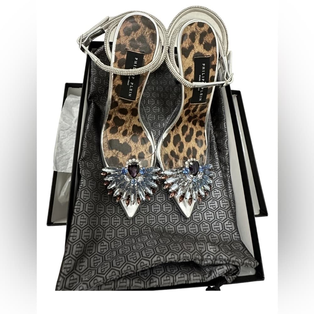 NEW PHILIPP PLEIN Decollete Silver Crystal Clear PVC Skull High Heels EU 39 - Thumbnail 4