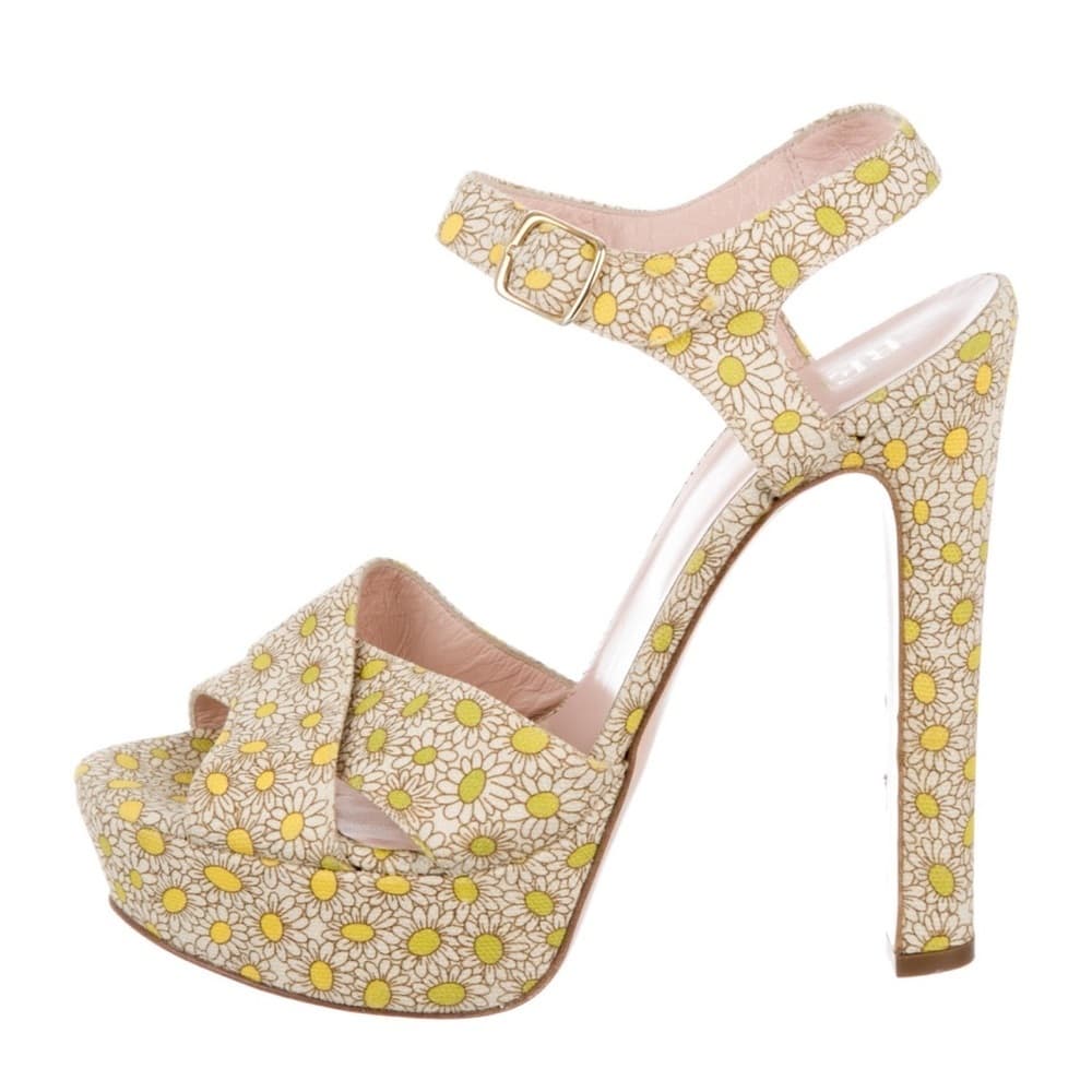 RED VALENTINO GARAVANI Yellow Sunflowers Floral Buckle Platform Heels 39.5 8.5 - Thumbnail 4