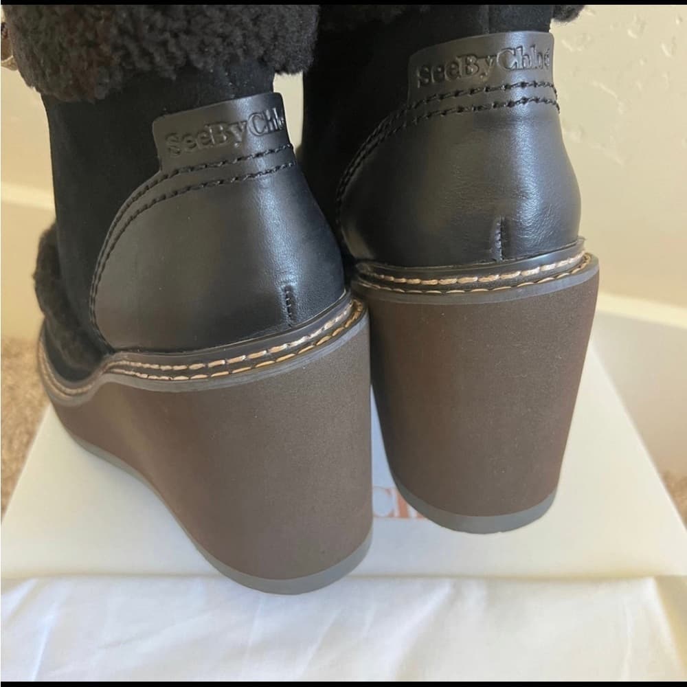NEW See by CHLOÉ Chocolate Brown Wedge SHEARLING Fur Winter Hiking Booties EU 41 - Thumbnail 5