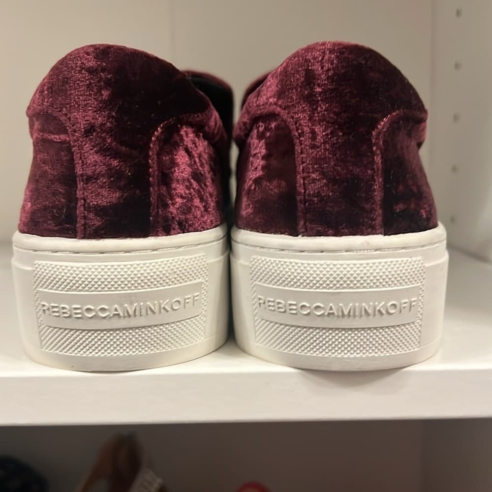 🎉 EUC Rebecca Minkoff Platform Burgundy Velvet Studded Loafers size 8.5 - Thumbnail 6