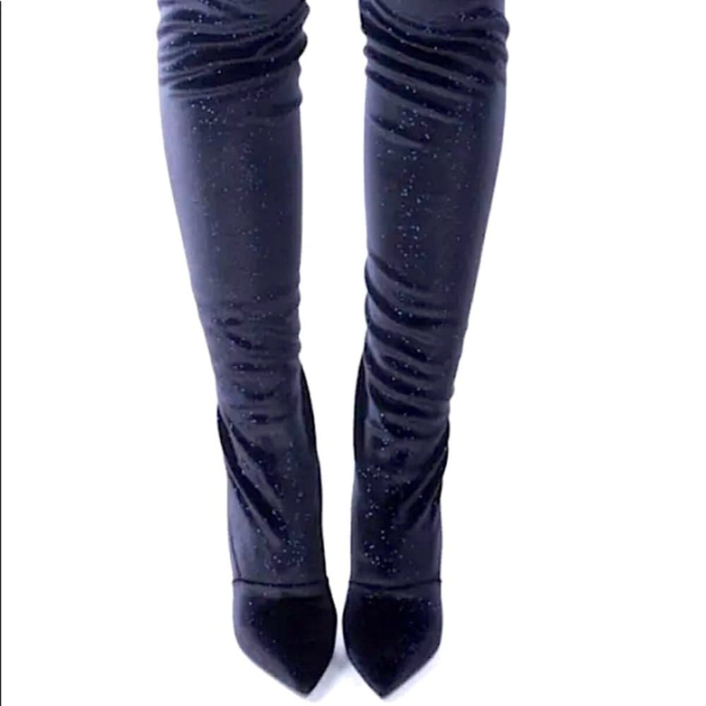NEW BALMAIN AMAZONE Tall Thigh High Black Velvet Leather Boots EU 39.5 - Thumbnail 2