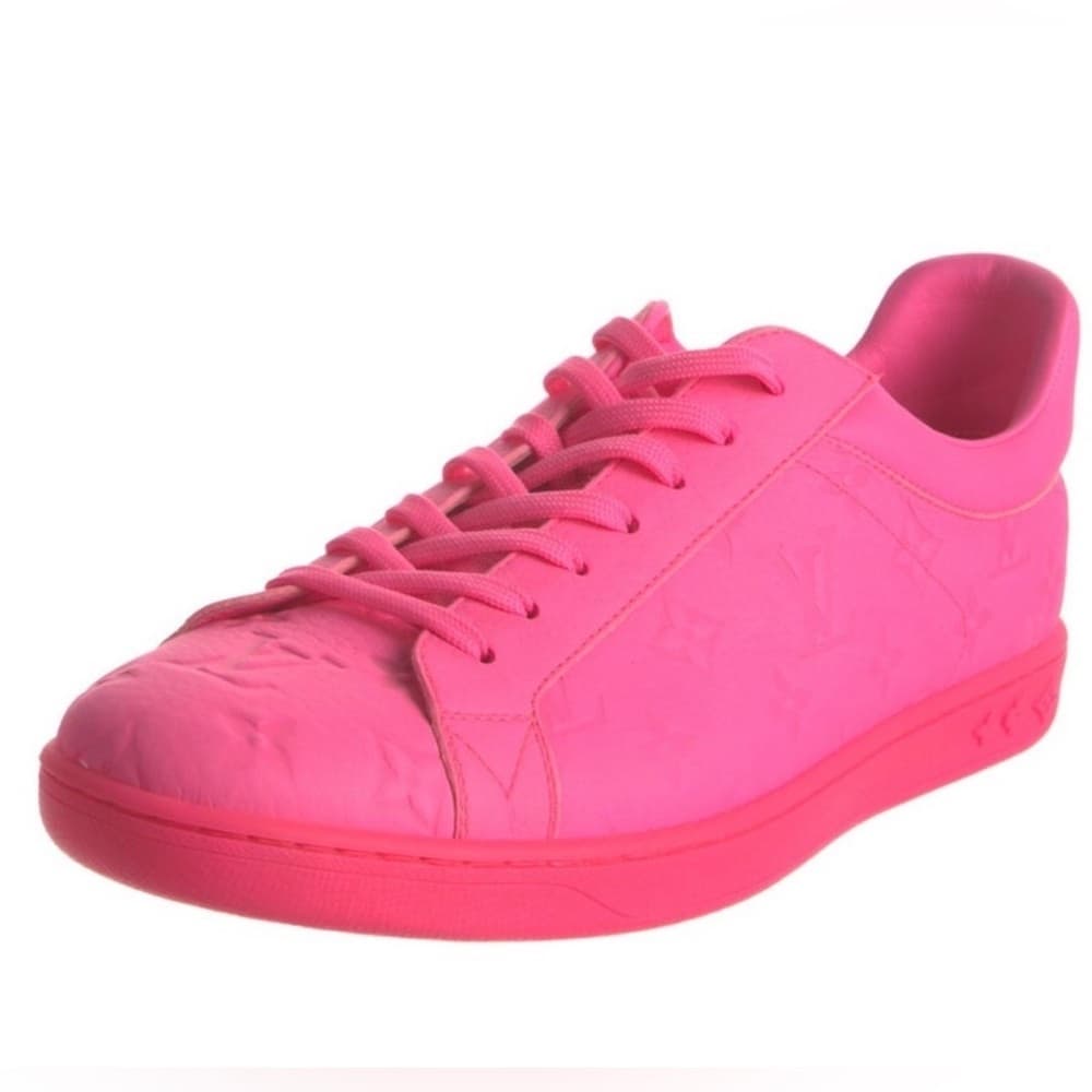 Louis Vuitton Luxembourg Monogram Embossed Pink Leather Sneakers Men’s 8.5 RARE - Thumbnail 4