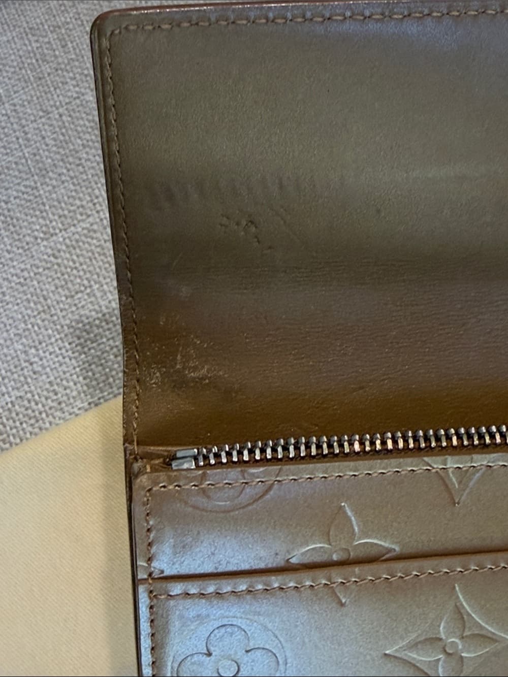LOUIS VUITTON MONOGRAM MATTE Vernis BRONZE LONG WALLET Rare Finish w Box & Dusty - Thumbnail 10
