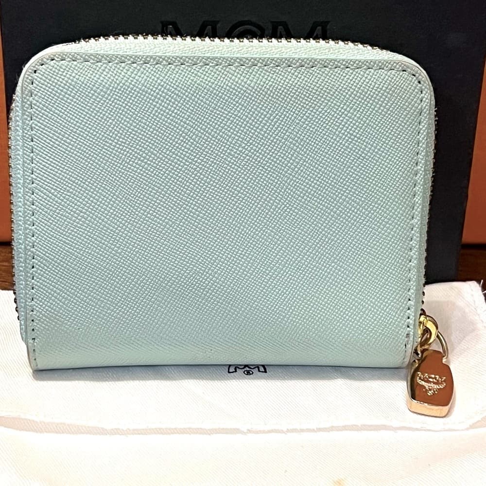 EUC MCM MINA Teal Zip Around Bow tie Compact Card Coin Wallet with Box Dust Bags - Thumbnail 2