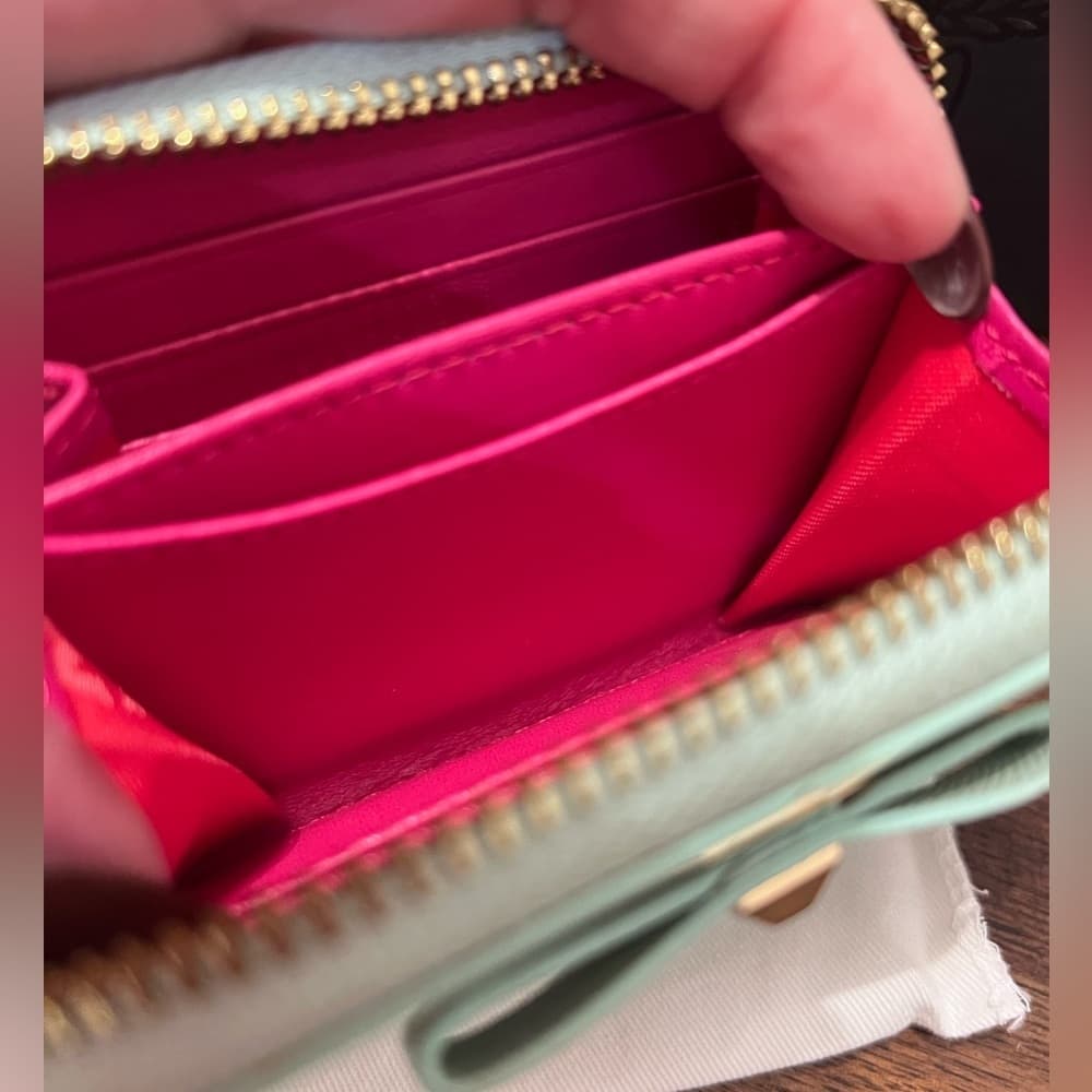 EUC MCM MINA Teal Zip Around Bow tie Compact Card Coin Wallet with Box Dust Bags - Thumbnail 6