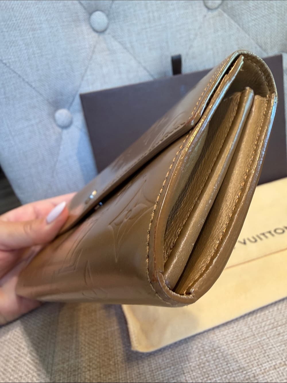 LOUIS VUITTON MONOGRAM MATTE Vernis BRONZE LONG WALLET Rare Finish w Box & Dusty - Thumbnail 8