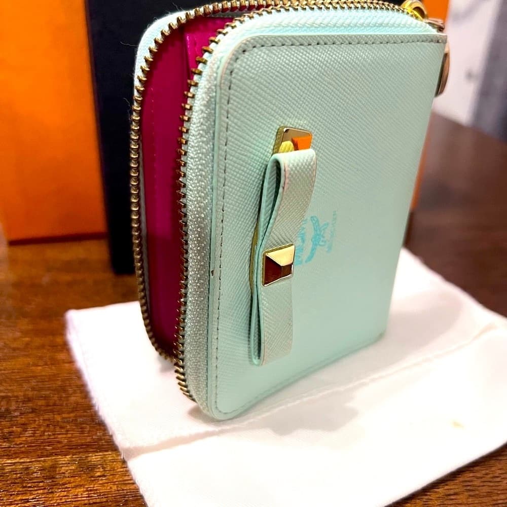EUC MCM MINA Teal Zip Around Bow tie Compact Card Coin Wallet with Box Dust Bags - Thumbnail 8