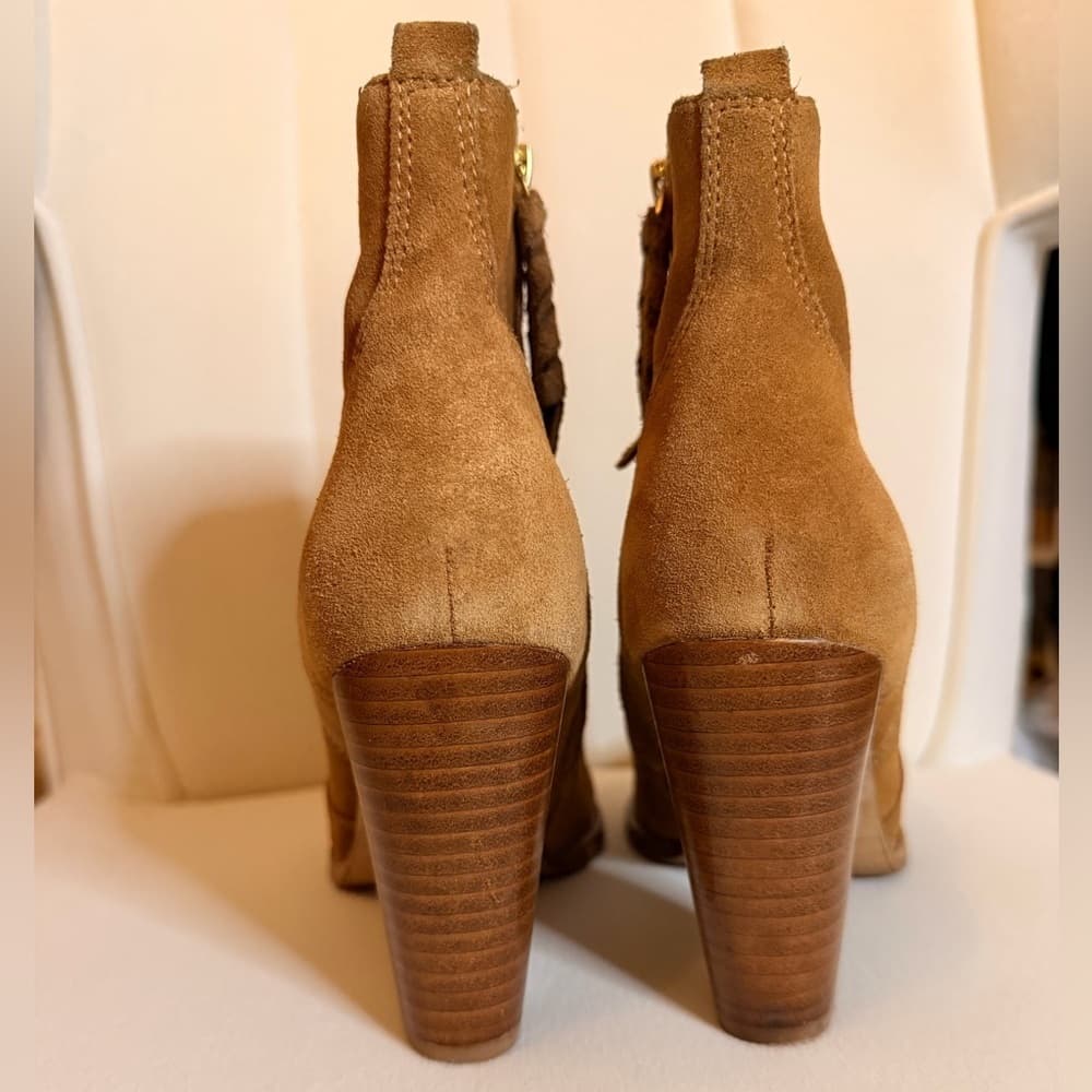 JOIE Dalton Cognac Tan Brown Suede Leather Stacked Heel Booties size EU 37 - Thumbnail 5
