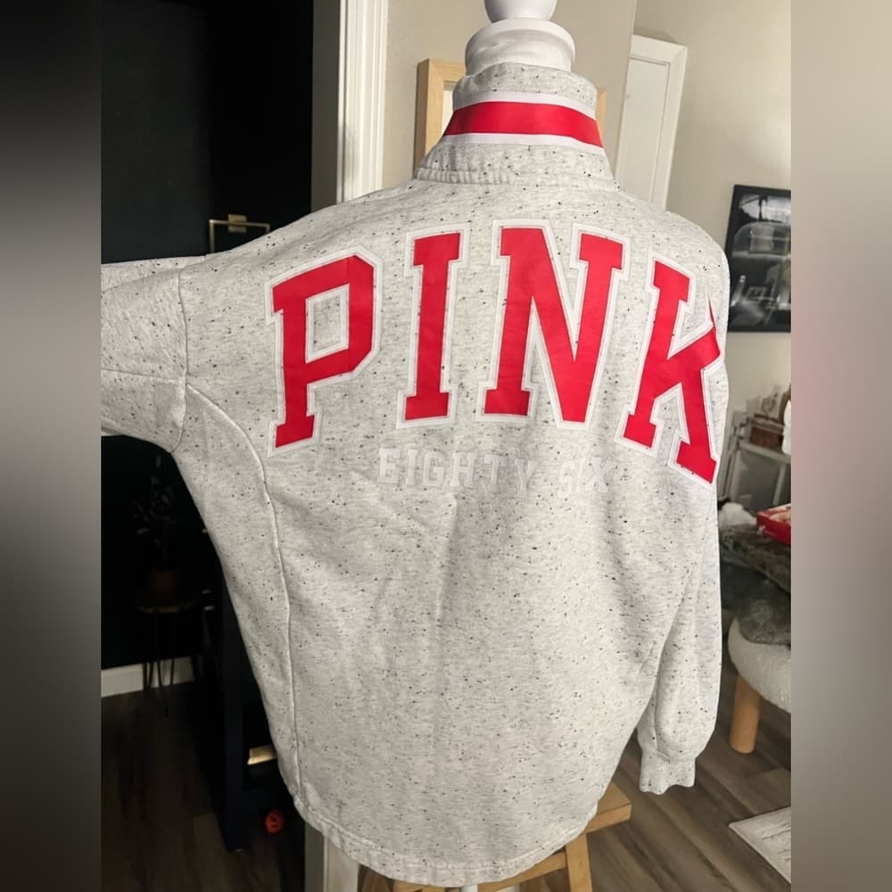 EUC VS Victorias Secret PINK Front Pocket Sweater Marled Grey XS oversized - Thumbnail 2