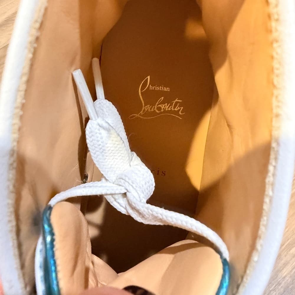 $995 CHRISTIAN LOUBOUTIN Patent Leather Blue Psychic Fun Hi Top Sneakers 41 EU 8 - Thumbnail 9
