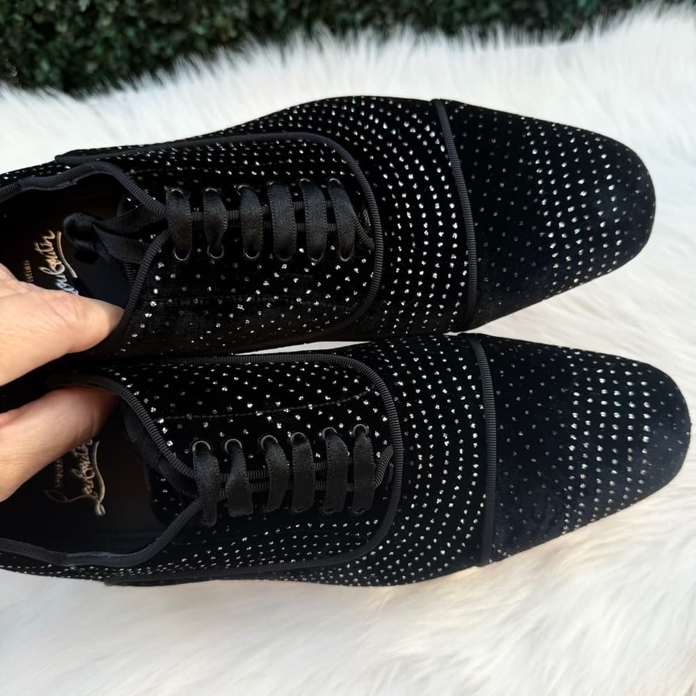 Christian Louboutin CL Greggy Chick Black Velvet Studded Ribbon Lace Size US 8.5 - Thumbnail 12