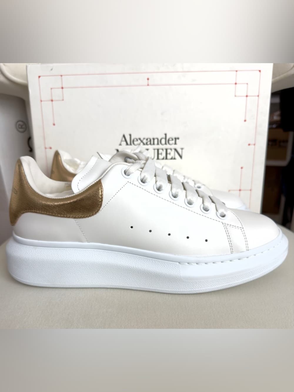 Alexander McQueen Oversized Larry Sneaker White Gold Men’s Leather 41 8 in Box - Thumbnail 5