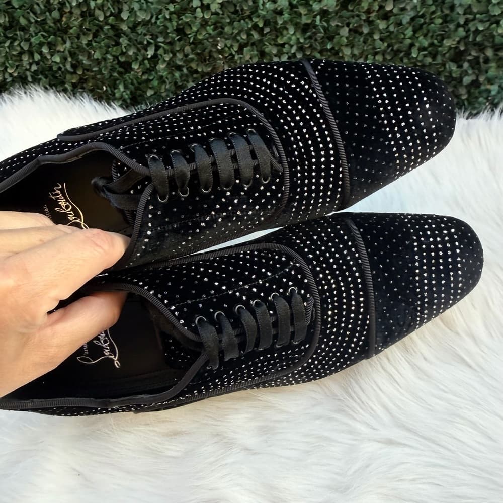 Christian Louboutin CL Greggy Chick Black Velvet Studded Ribbon Lace Size US 8.5 - Thumbnail 9