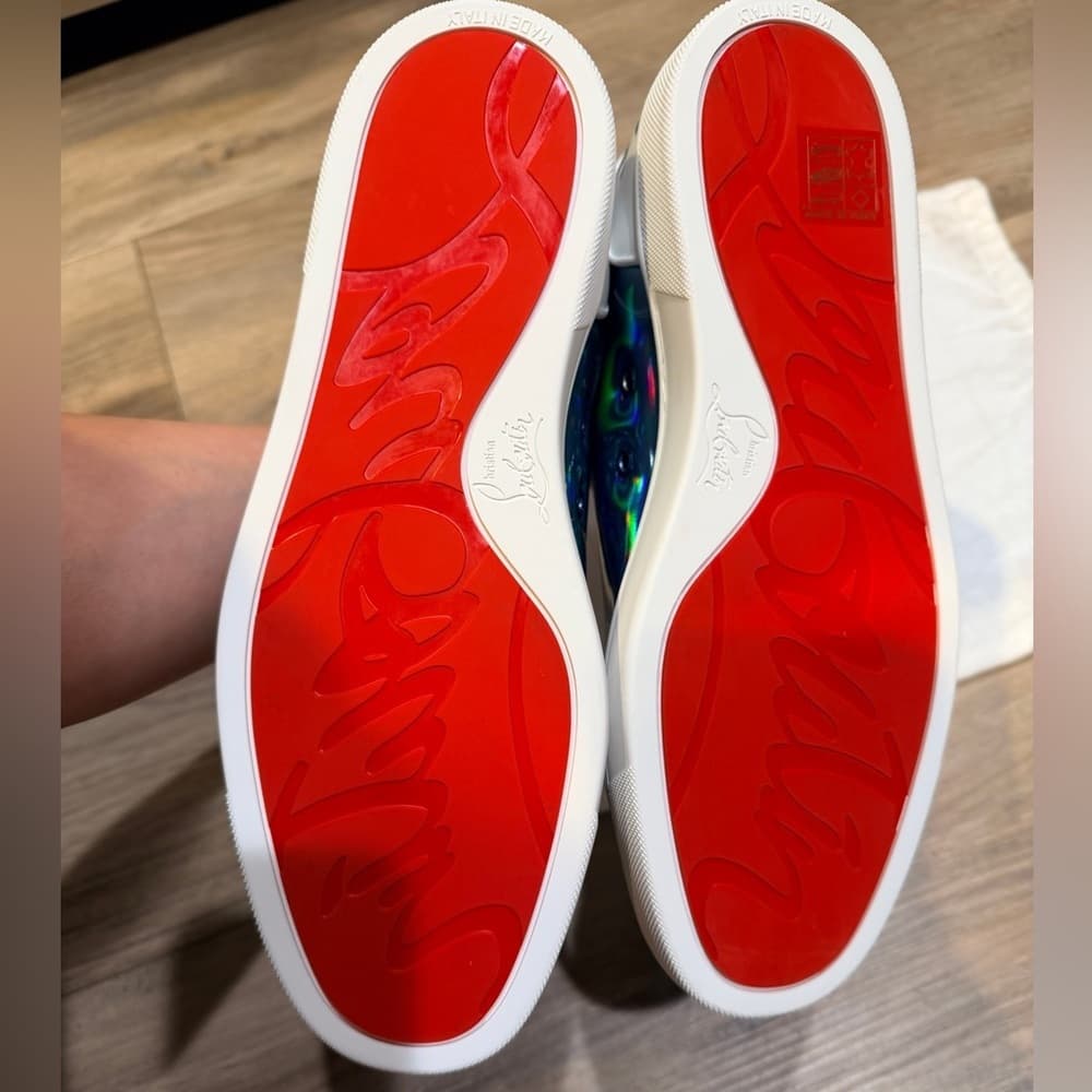 $995 CHRISTIAN LOUBOUTIN Patent Leather Blue Psychic Fun Hi Top Sneakers 41 EU 8 - Thumbnail 11