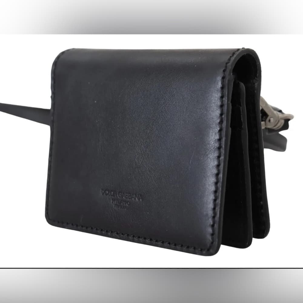 NEW DOLCE GABBANA D&G BLACK LEATHER CARD Crossbody Strap Wallet Shoulder Bag - Thumbnail 4