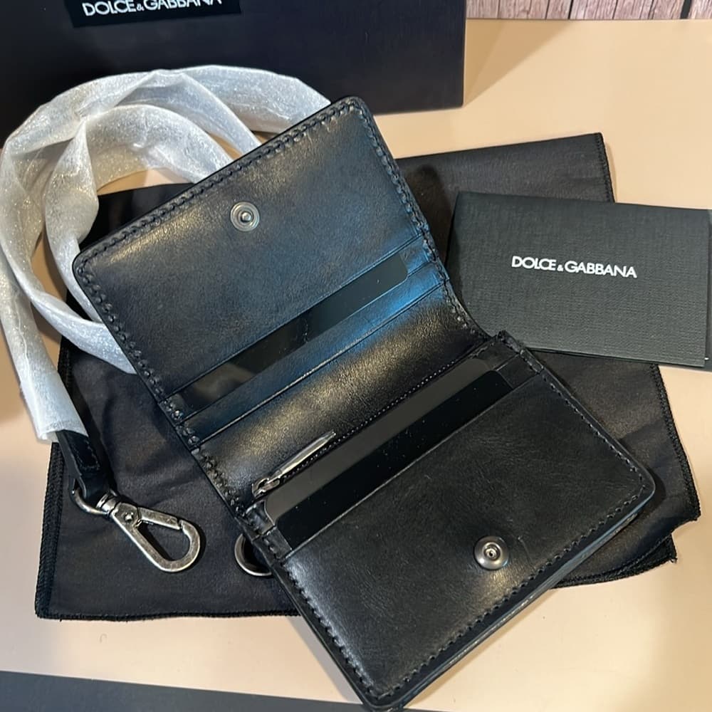 NEW DOLCE GABBANA D&G BLACK LEATHER CARD Crossbody Strap Wallet Shoulder Bag - Thumbnail 3