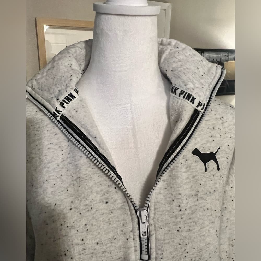 EUC VS Victorias Secret PINK Front Pocket Sweater Marled Grey XS oversized - Thumbnail 5