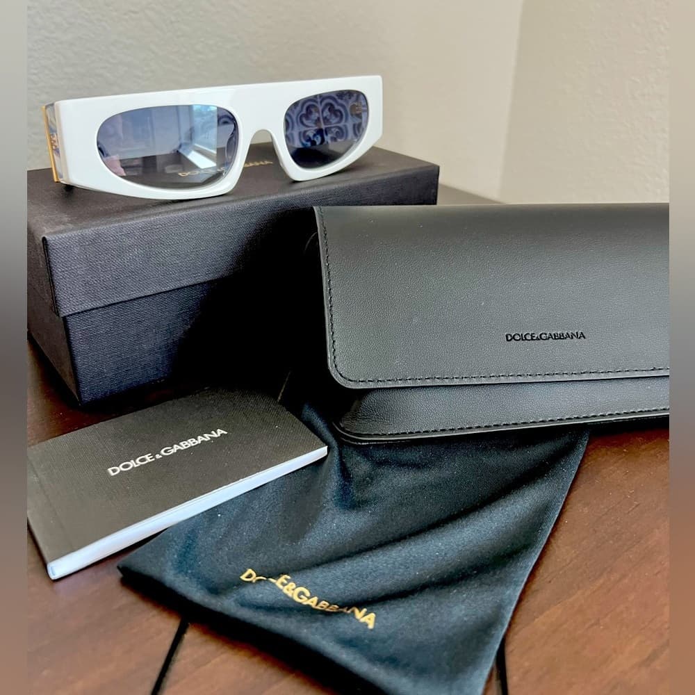 NEW Dolce & Gabbana White Blue Maiolica Italian Tile Designer Sunglasses & Box - Thumbnail 6
