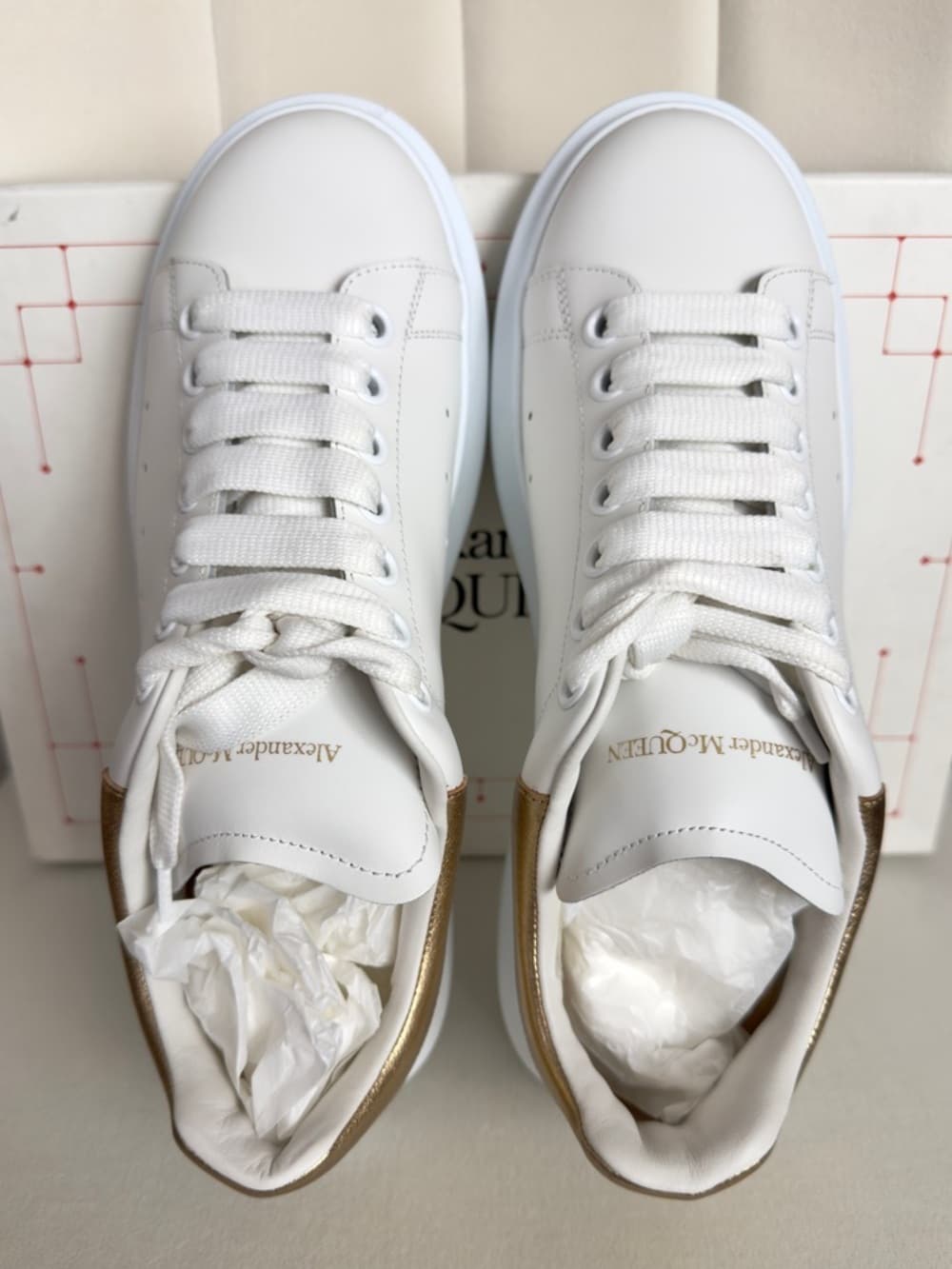 Alexander McQueen Oversized Larry Sneaker White Gold Men’s Leather 41 8 in Box - Thumbnail 12
