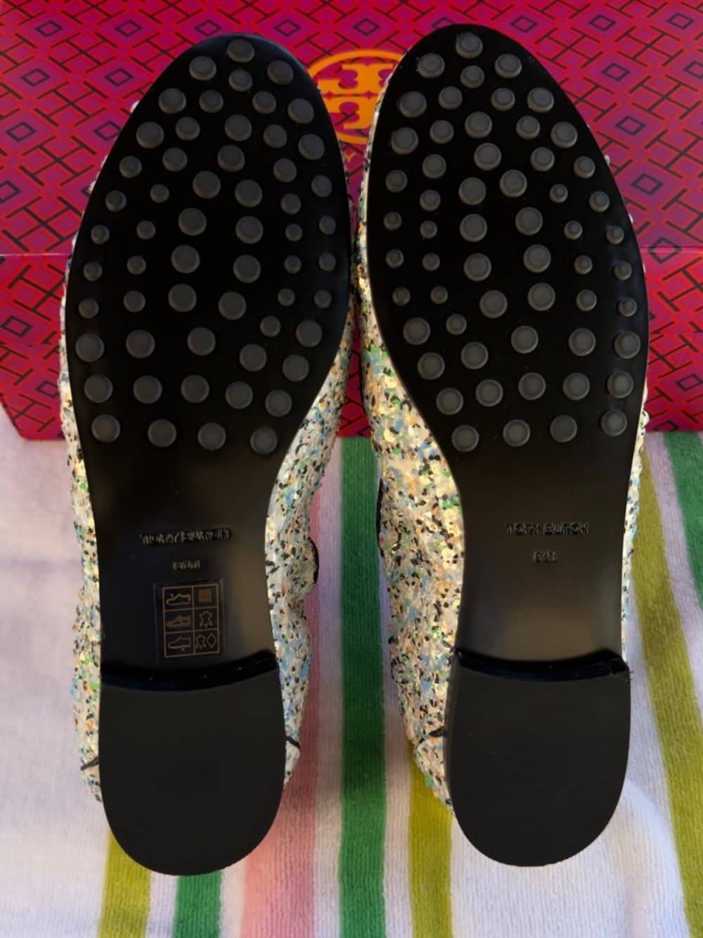 Tory Burch Ballet Mirror Sequin Navy Leather Trim Loafers US 8.5 Box NEW - Thumbnail 9