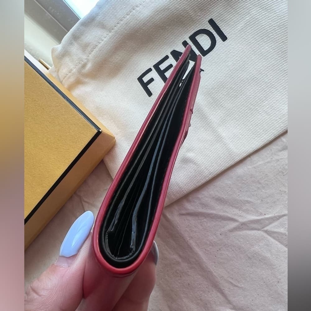 FENDI Monster Metal Bug Eyes Red & Black Leather Bifold Card Bill Wallet RARE - Thumbnail 6