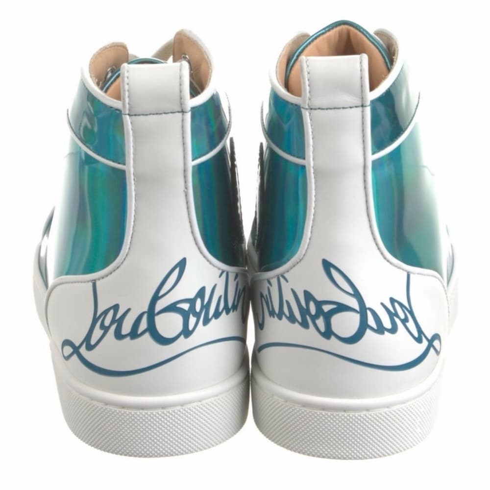 $995 CHRISTIAN LOUBOUTIN Patent Leather Blue Psychic Fun Hi Top Sneakers 41 EU 8 - Thumbnail 4