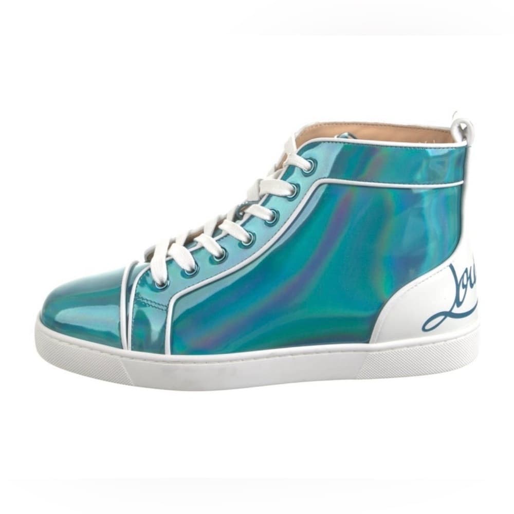 $995 CHRISTIAN LOUBOUTIN Patent Leather Blue Psychic Fun Hi Top Sneakers 41 EU 8 - Thumbnail 3