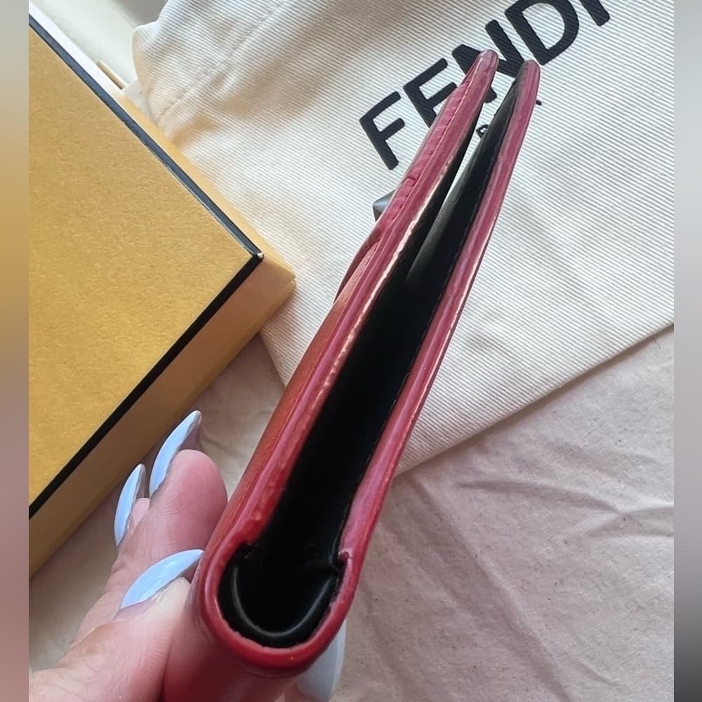 FENDI Monster Metal Bug Eyes Red & Black Leather Bifold Card Bill Wallet RARE - Thumbnail 7