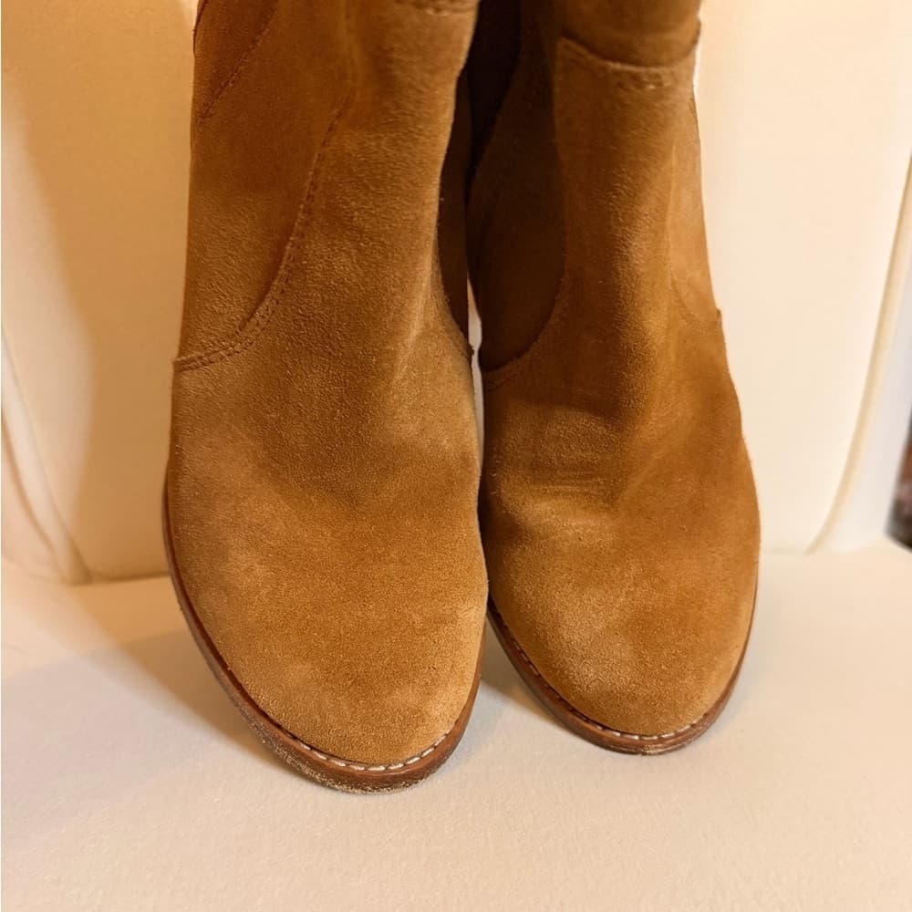 JOIE Dalton Cognac Tan Brown Suede Leather Stacked Heel Booties size EU 37 - Thumbnail 4