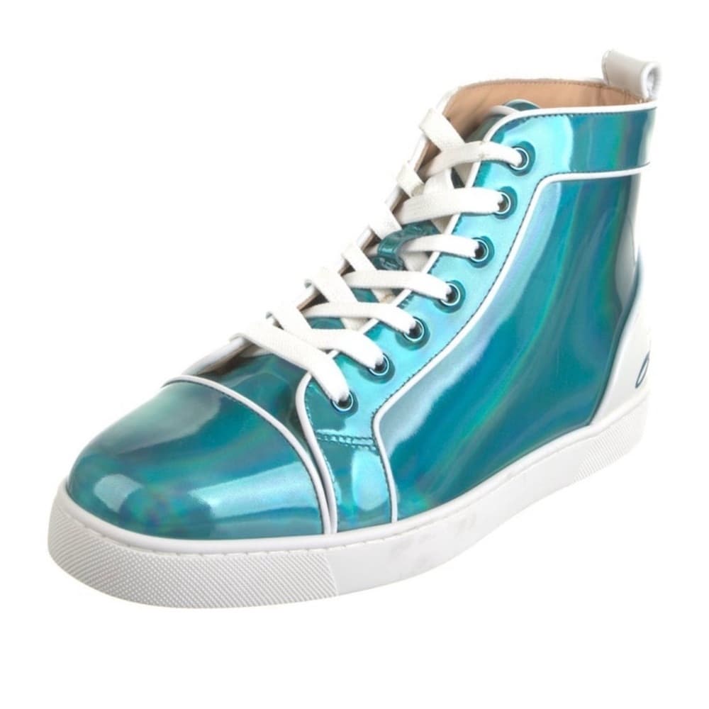 $995 CHRISTIAN LOUBOUTIN Patent Leather Blue Psychic Fun Hi Top Sneakers 41 EU 8 - Thumbnail 2