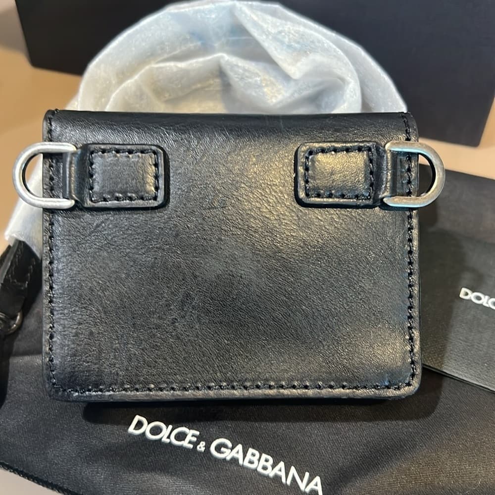 NEW DOLCE GABBANA D&G BLACK LEATHER CARD Crossbody Strap Wallet Shoulder Bag - Thumbnail 2