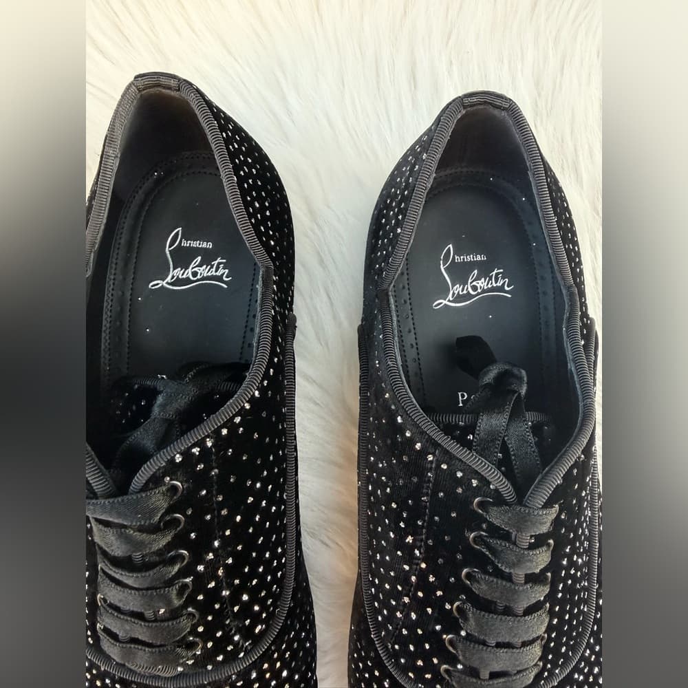 Christian Louboutin CL Greggy Chick Black Velvet Studded Ribbon Lace Size US 8.5 - Thumbnail 6