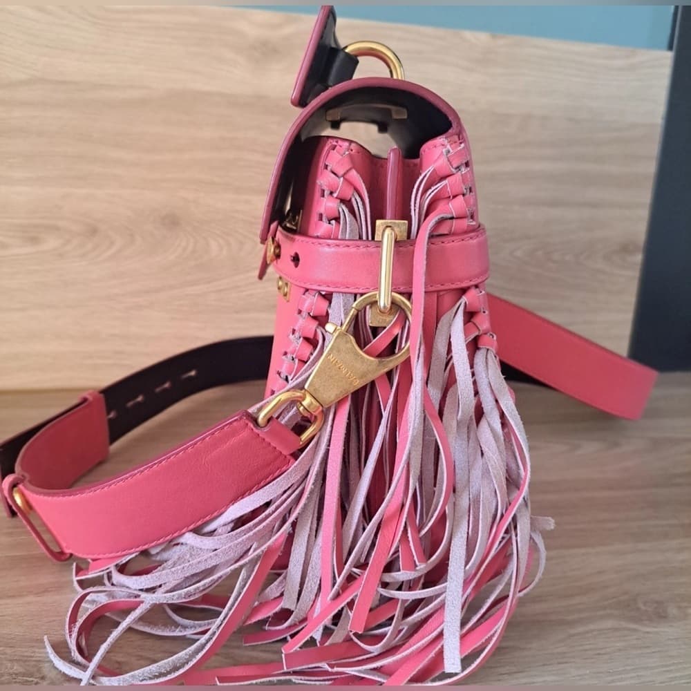 BALMAIN B BUZZ 23 Dark Pink Fringe Leather Gold Metal Hardware Shoulder Handbag - Thumbnail 7