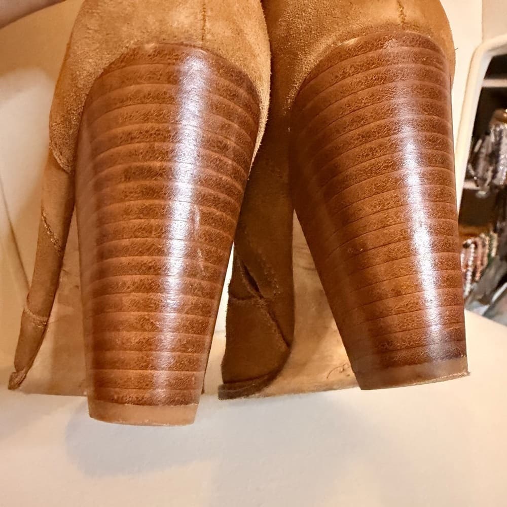 JOIE Dalton Cognac Tan Brown Suede Leather Stacked Heel Booties size EU 37 - Thumbnail 10