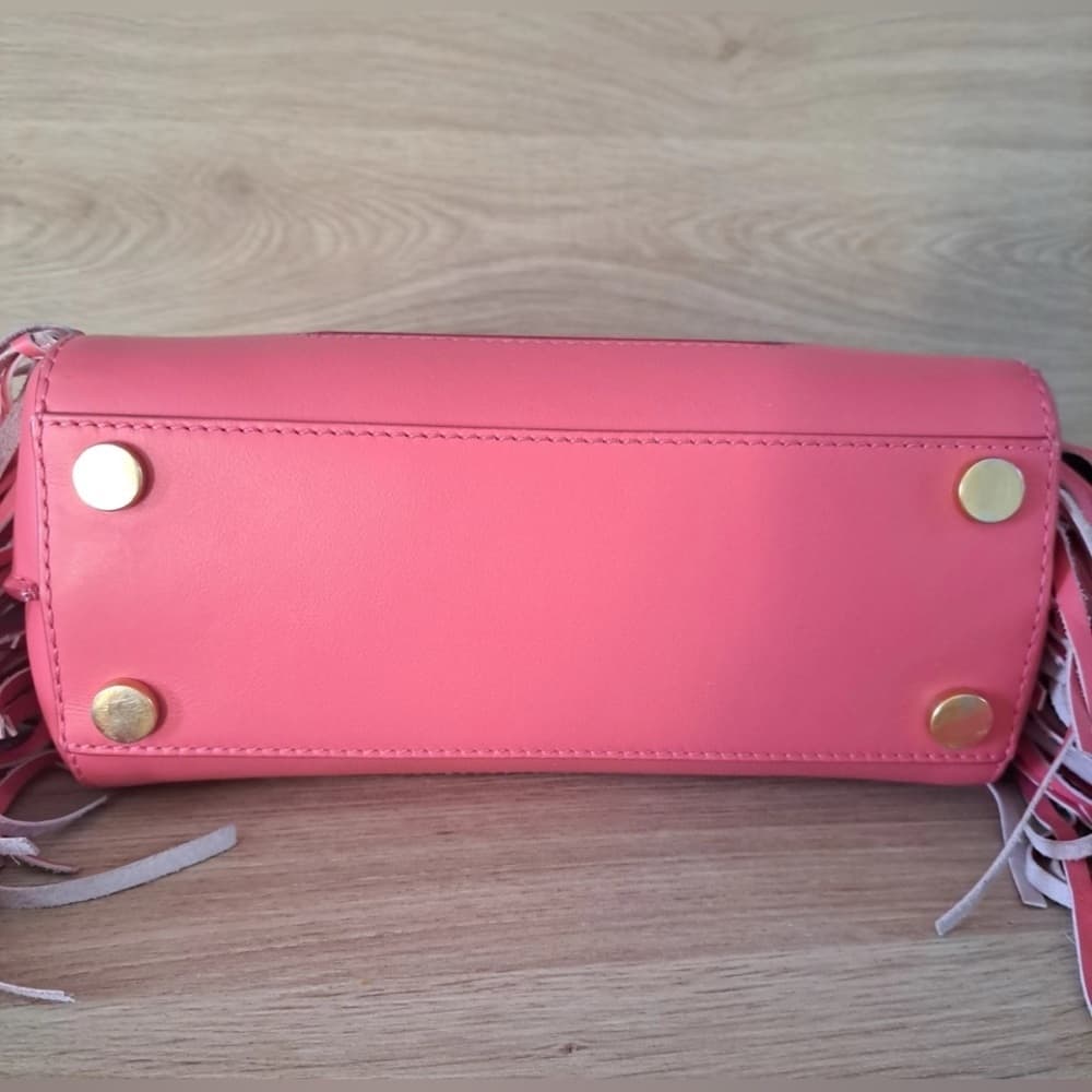 BALMAIN B BUZZ 23 Dark Pink Fringe Leather Gold Metal Hardware Shoulder Handbag - Thumbnail 5