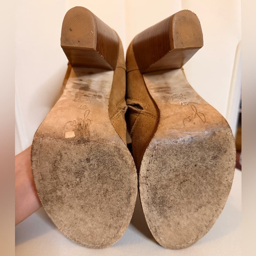 JOIE Dalton Cognac Tan Brown Suede Leather Stacked Heel Booties size EU 37 - Thumbnail 8