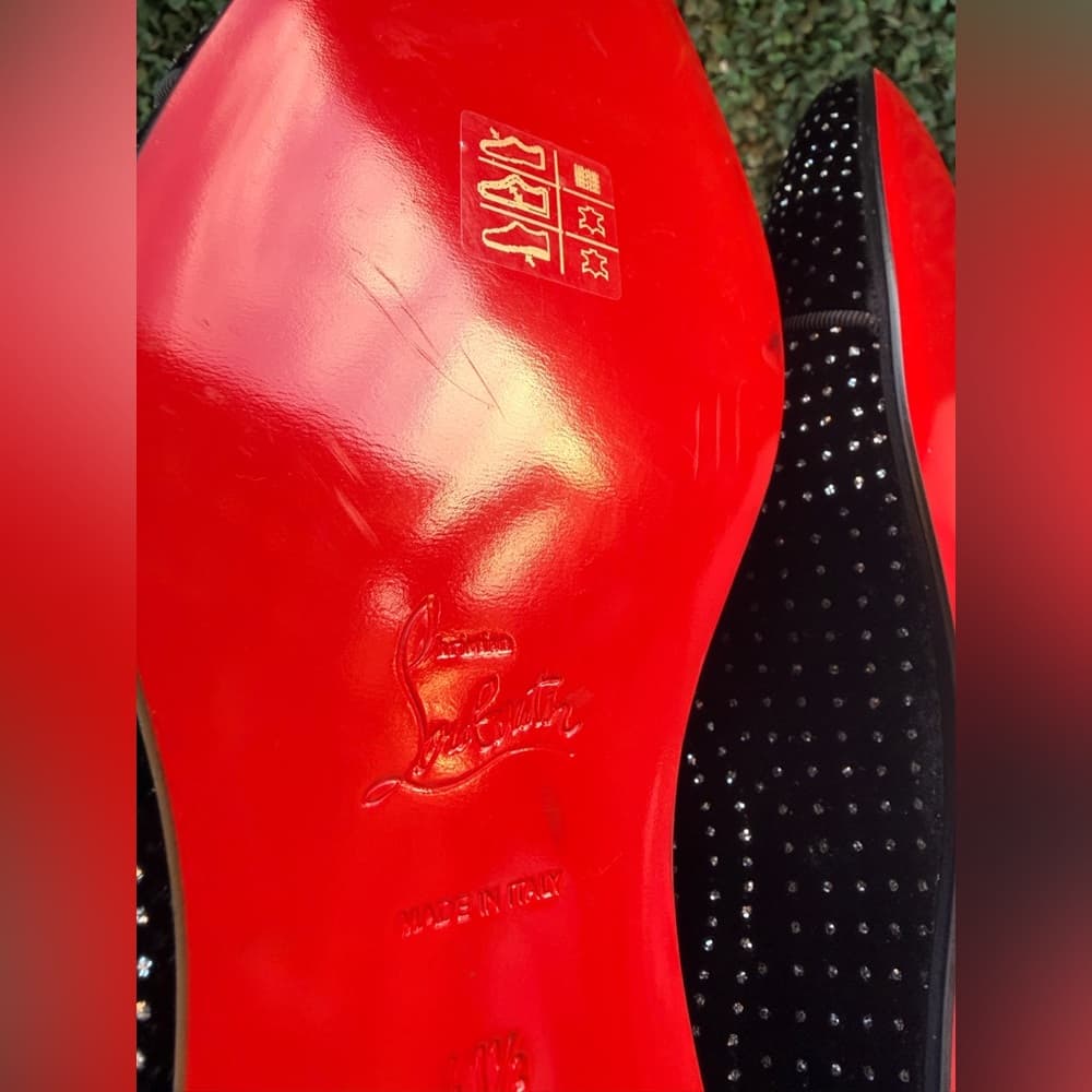 Christian Louboutin CL Greggy Chick Black Velvet Studded Ribbon Lace Size US 8.5 - Thumbnail 11
