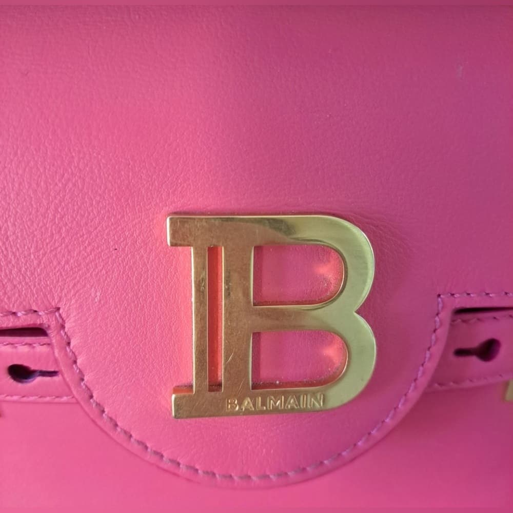 BALMAIN B BUZZ 23 Dark Pink Fringe Leather Gold Metal Hardware Shoulder Handbag - Thumbnail 6