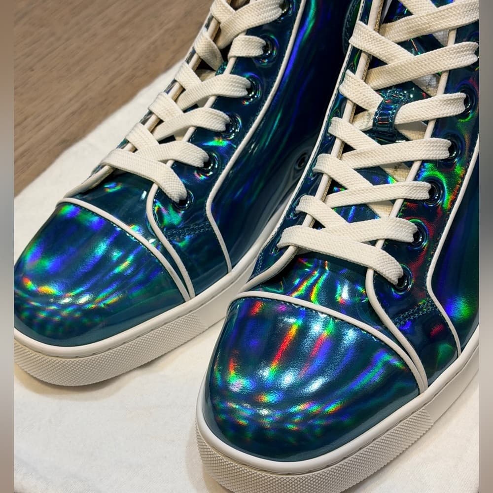 $995 CHRISTIAN LOUBOUTIN Patent Leather Blue Psychic Fun Hi Top Sneakers 41 EU 8 - Thumbnail 7
