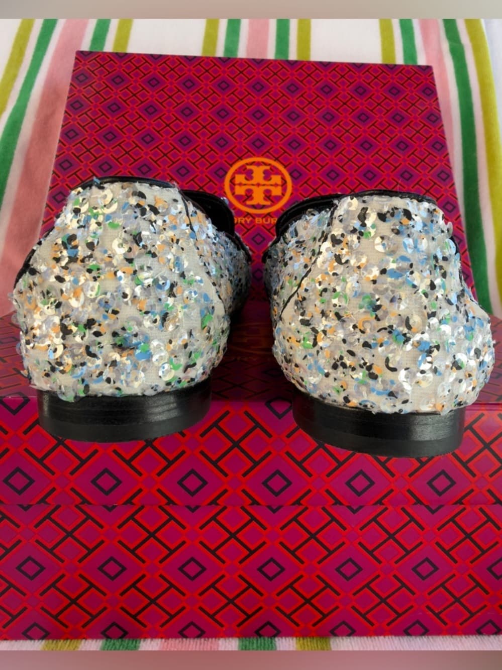 Tory Burch Ballet Mirror Sequin Navy Leather Trim Loafers US 8.5 Box NEW - Thumbnail 8