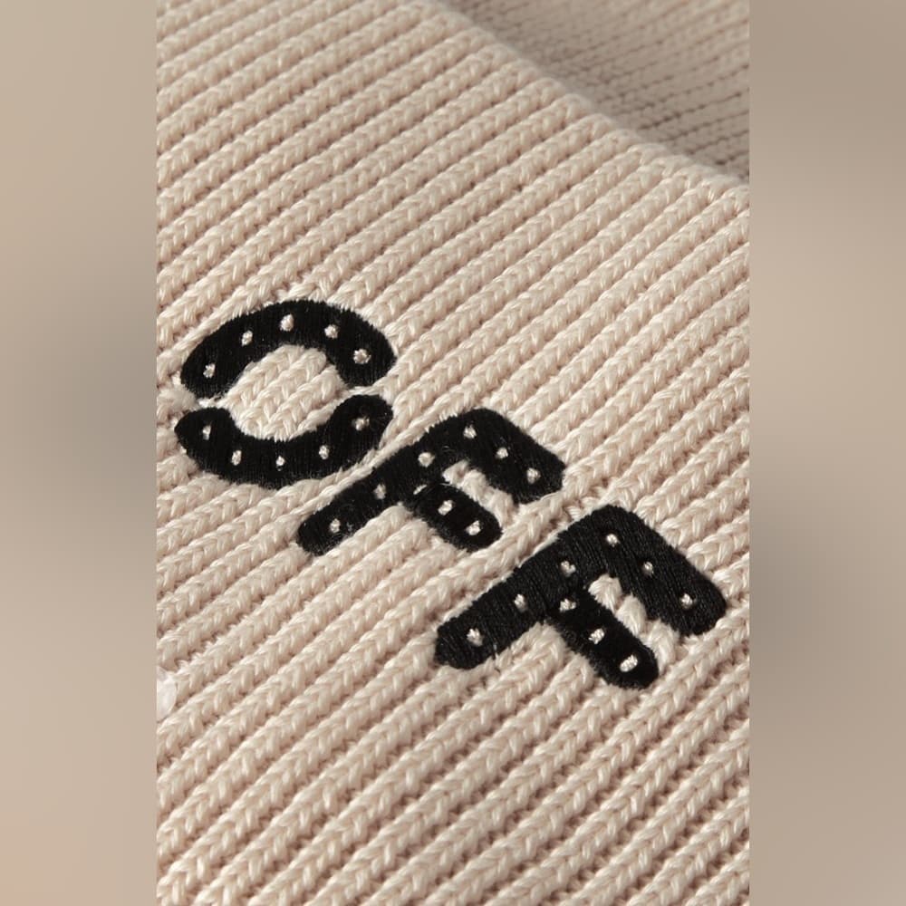NEW OFF WHITE Ribbed Beanie Hat Sand Black Logo Cotton Cashmere Blend w/ Tags - Thumbnail 3