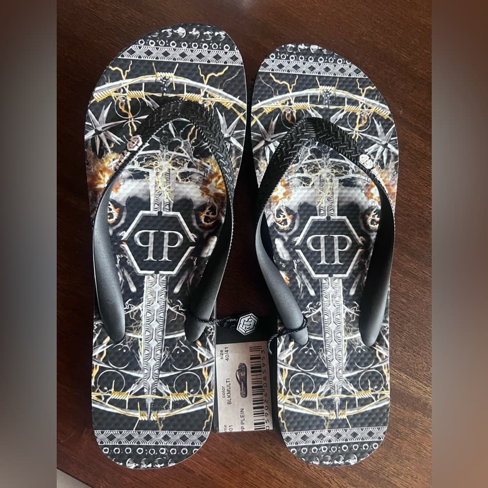 NEW PHILIPP PLEIN RUBBER SLIDES FLIP FLOP SANDALS EUR 40/41 - Thumbnail 3