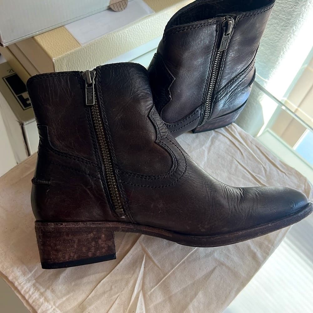 FRYE Ray Seam Short Ankle Wapu Bootie Brown Leather with Box Women 5.5 - Thumbnail 8