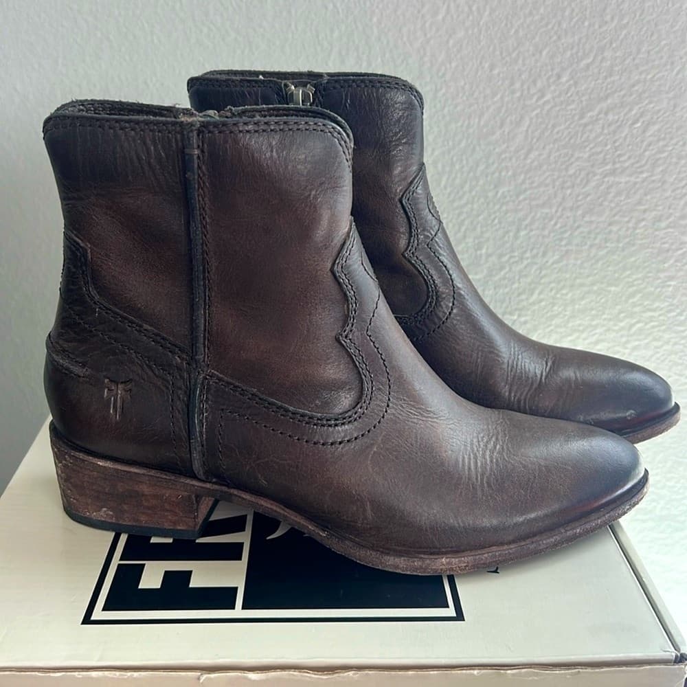 FRYE Ray Seam Short Ankle Wapu Bootie Brown Leather with Box Women 5.5 - Thumbnail 7