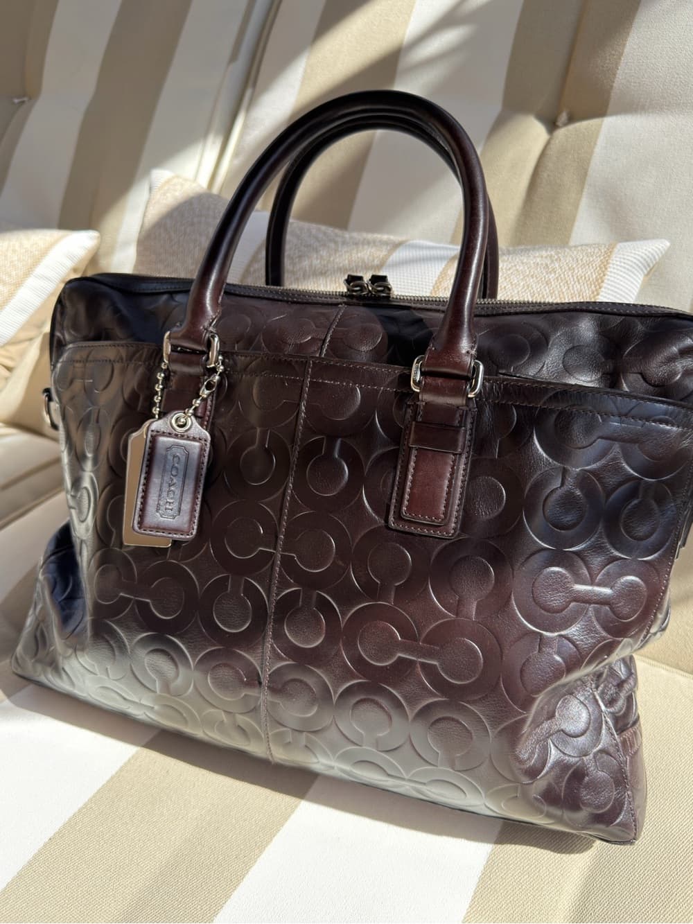 COACH Brown C Logo Stamped Leather Briefcase Laptop Business Shoulder Bag 70251 - Thumbnail 4