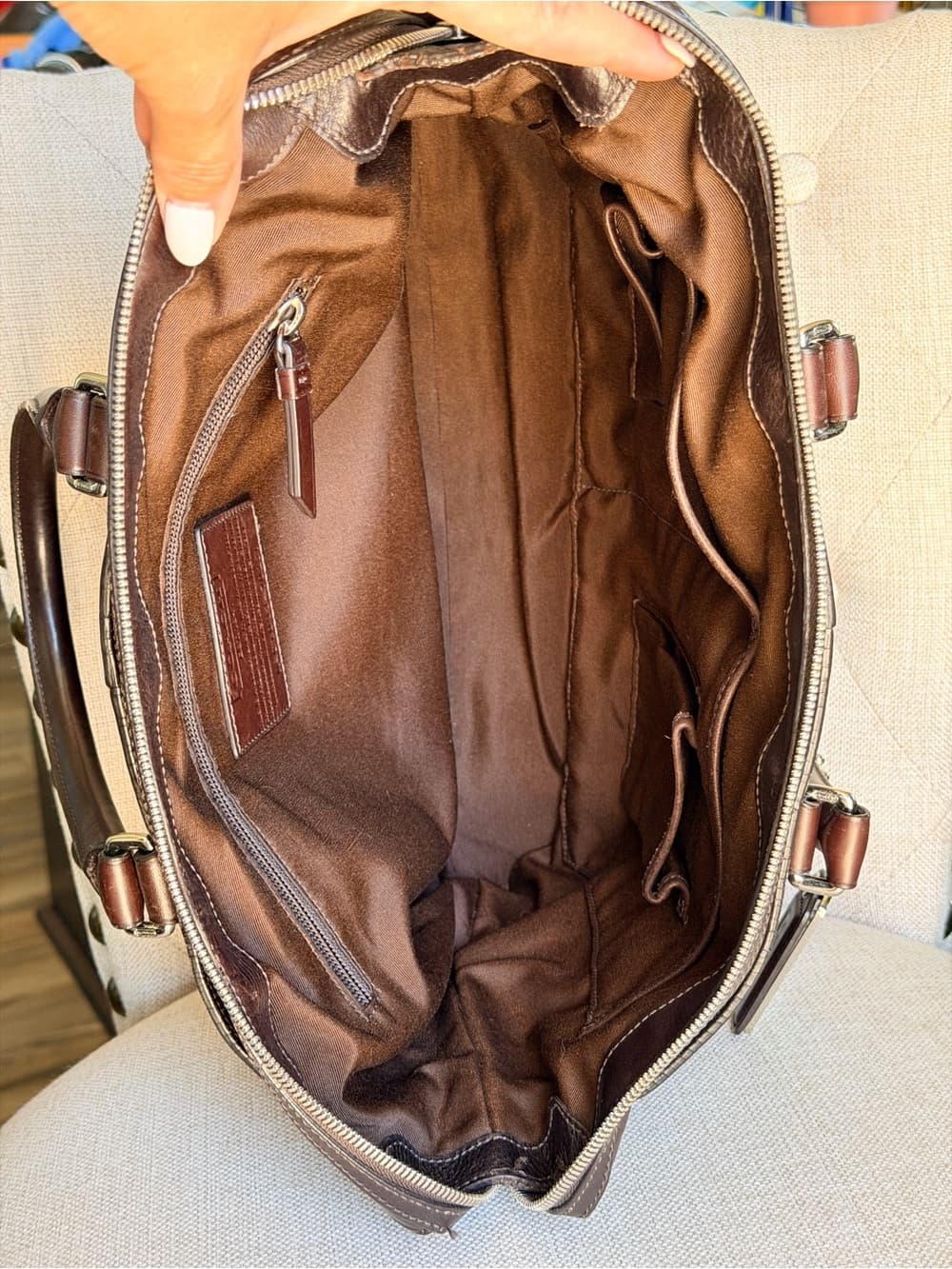 COACH Brown C Logo Stamped Leather Briefcase Laptop Business Shoulder Bag 70251 - Thumbnail 7